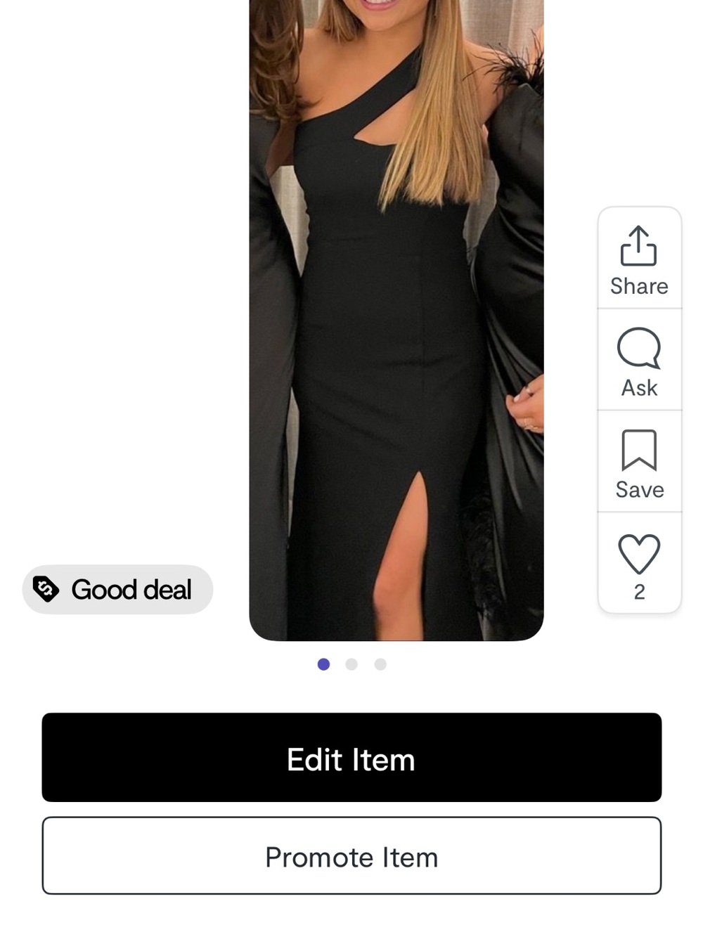 Elegant Black One-Shoulder Evening Dress with Thigh Slit